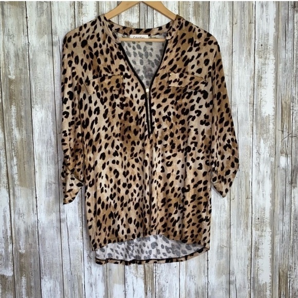 Calvin Klein Leopard High Low Blouse - Picture 1 of 6